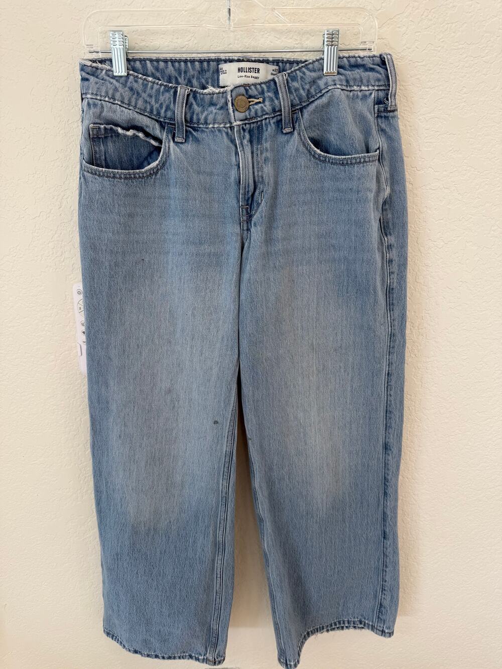 Hollister Low Rise Baggy Jeans W27 Short Light Wash Wide Leg Distressed